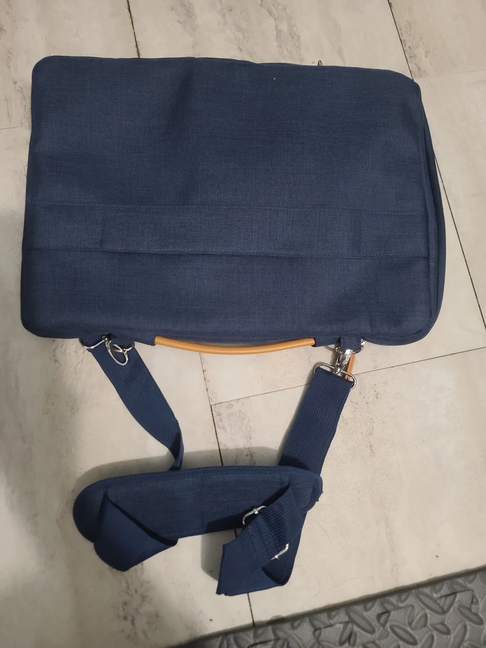 Stylish Navy Men's Messenger Bag with Tan Accents